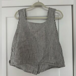 Esby Striped Linen Tank Top - Black and White